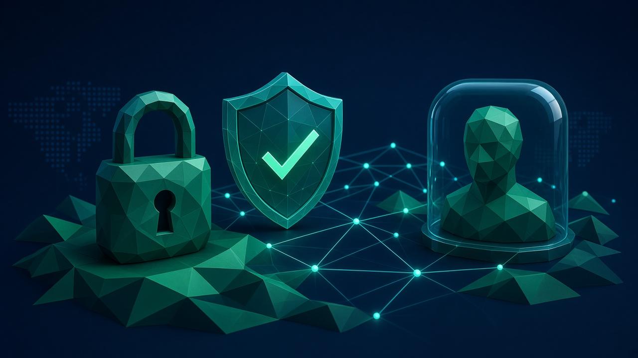 Illustration of a padlock, privacy shield and protected user profile