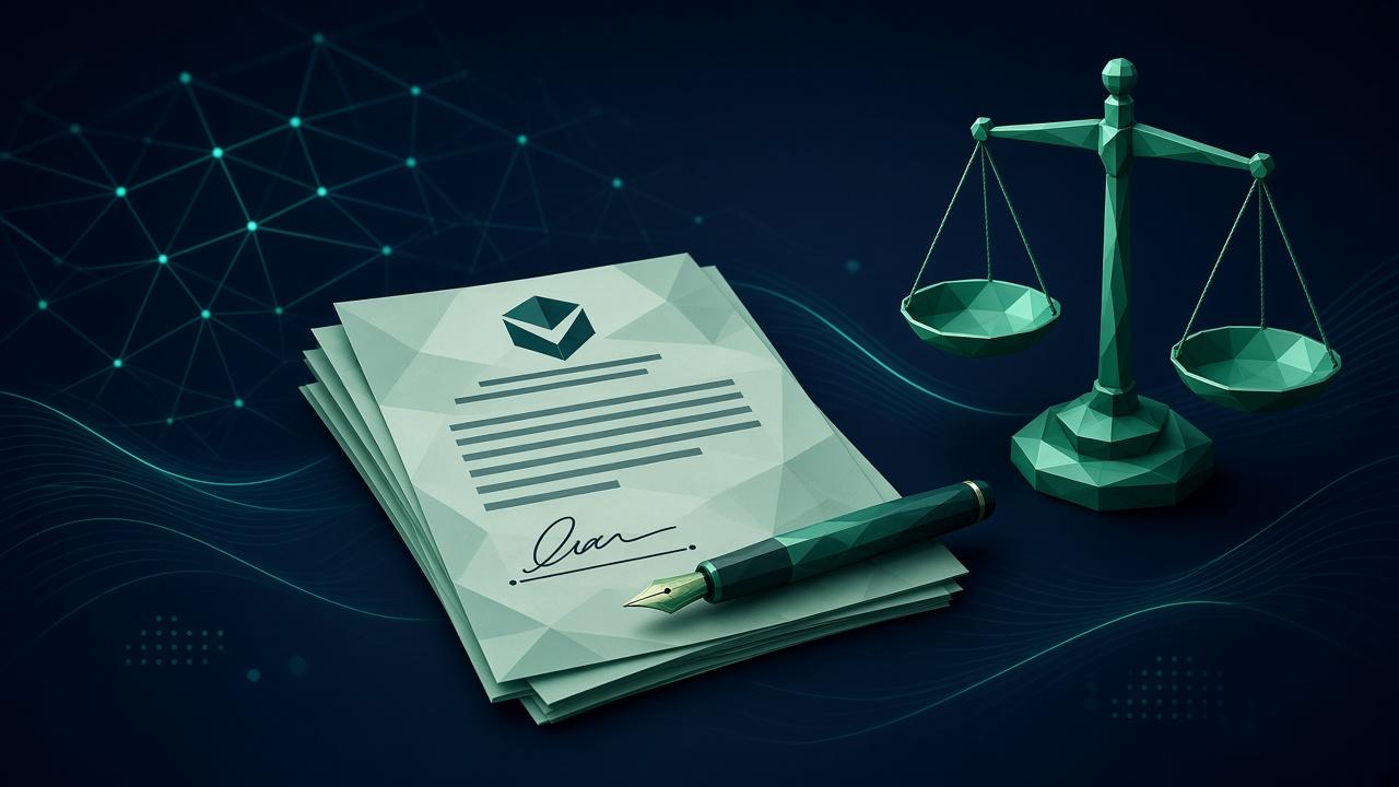 Illustration of legal documents, scales of justice and a fountain pen
